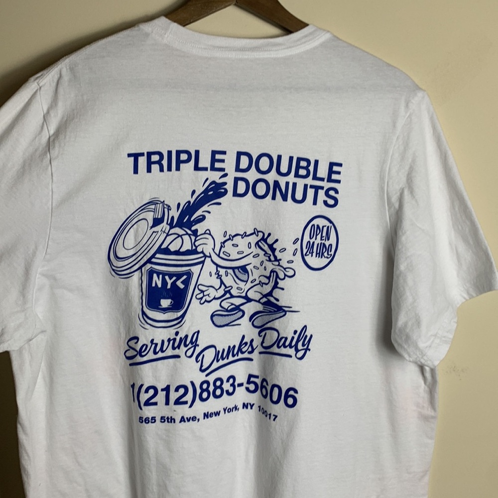 Adidas white triple double donuts graphic tee Size xl white with blue graphic